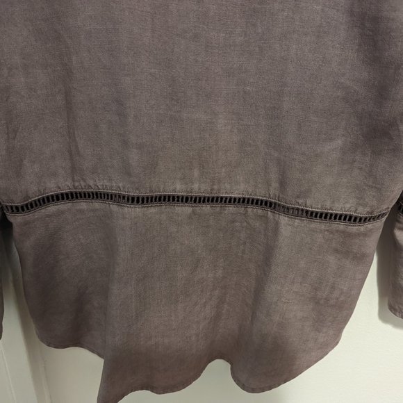 Anthropologie Cloth & Stone Grey Lattice Detail Bell Sleeve Top - Picture 12 of 13